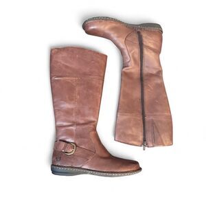 Born Women’s 7 Brown Leather Knee High Riding Boots Comfort Buckle Zip